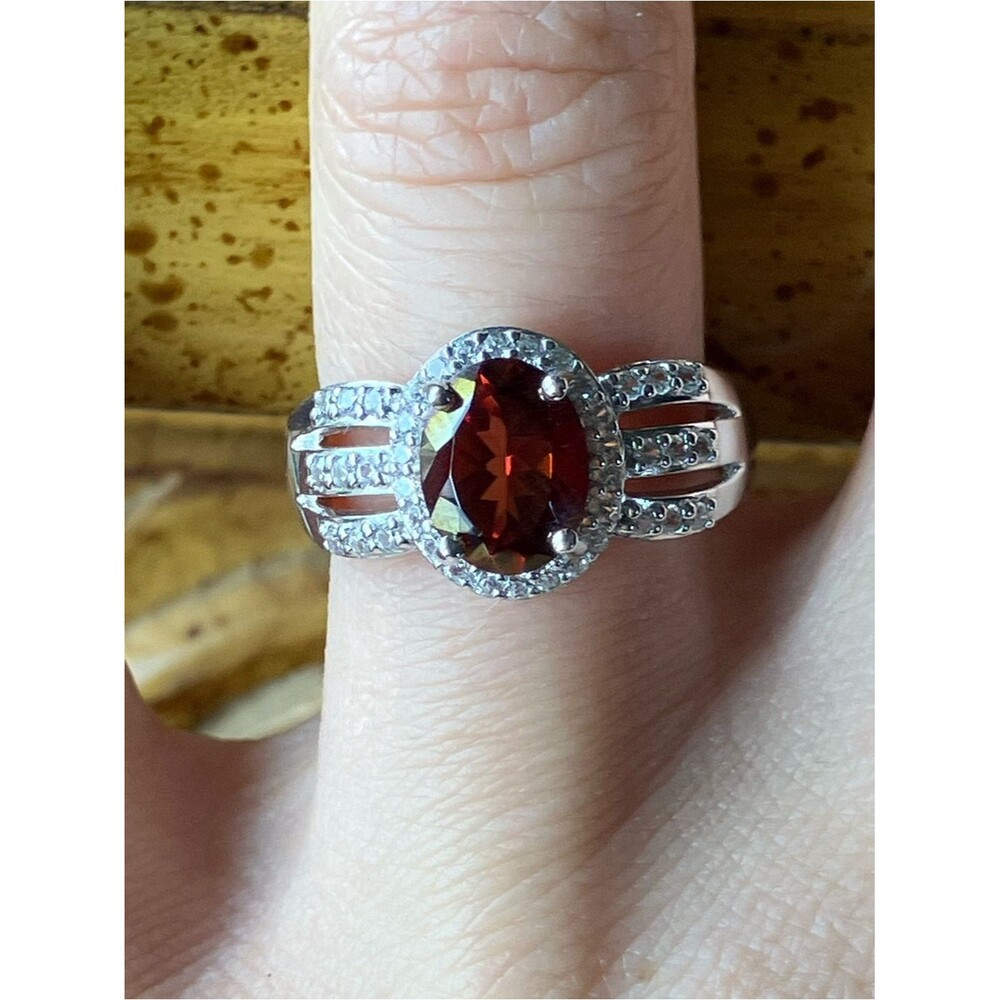 Natural Red Labradorite Sterling Silver Ring Size 7